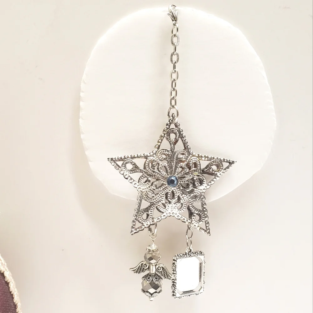 Handmade Beaded Guardian Angel Photo Charm & Silver Star Memorial Charm